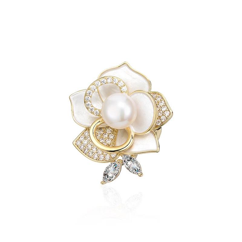 Qlady Camellia Brooch, Freshwater Pearl Corsage, Anti-Exposure Scarf Buckle