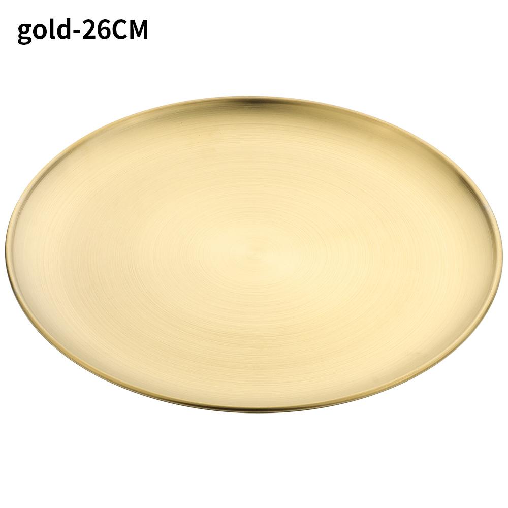 Stainless Steel Tableware Gold Silver Cake Dessert Metal Dining Disc Shallow Tray Bone Spitting Dish Round Plate