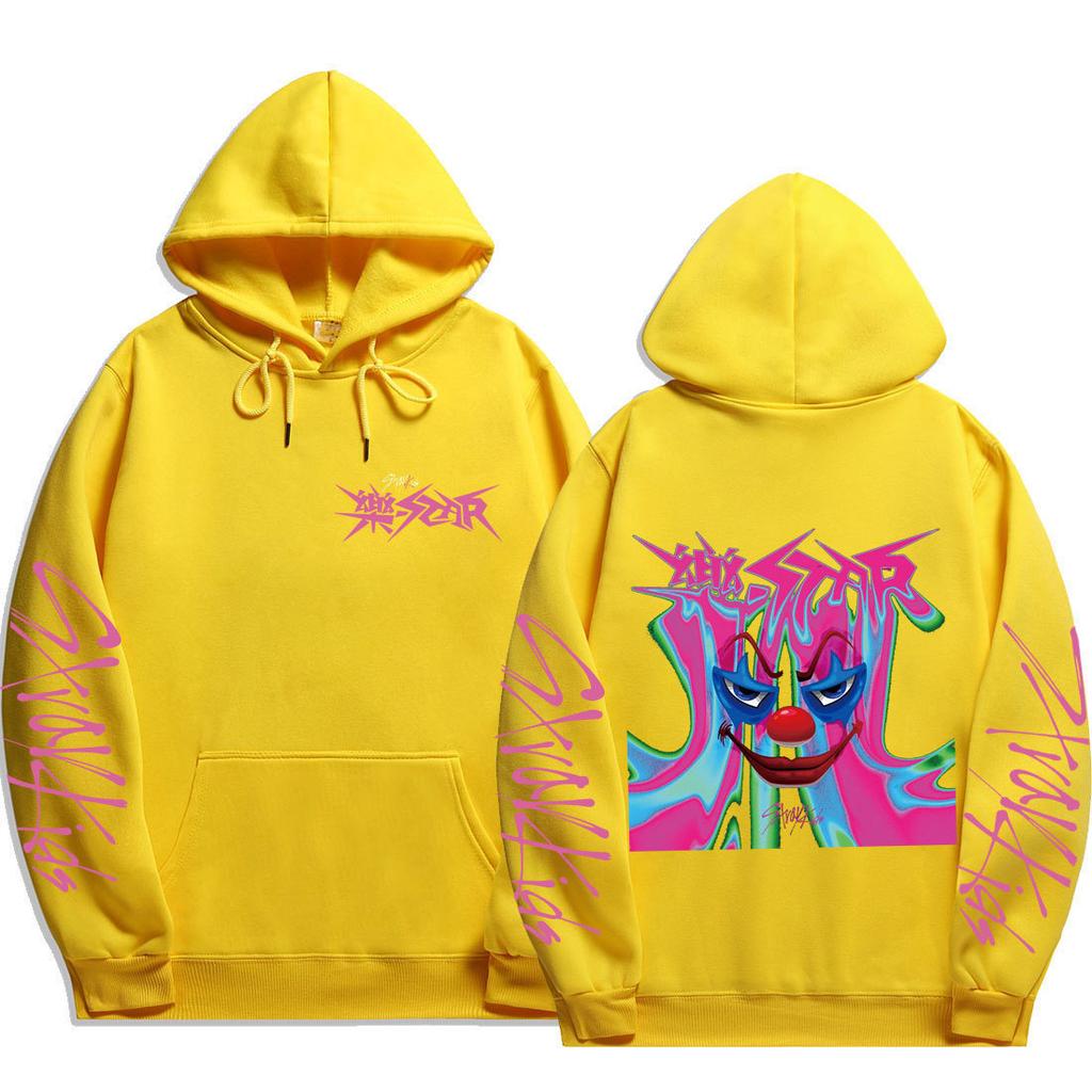 Stray Kids Evil Clown Drip Graphic Pullover Hoodie Background Joker‑Style Clown Face Drawstring Hood Oversized Unisex K‑Pop Streetwear Fan Merch