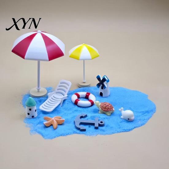 Island Style Micro Landscape Kit Ornaments, Beach Miniature Decoration, Boat/Chair/Umbrella/Palm Tree/Swimming Ring Mediterranean for Succulents Pots