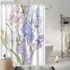 ~O~Lavender Iris & Forget-Me-Not Shower Curtain - Pale Lavender Irises, Blue Forget-Me-Nots, White Lilies,  Anti-Fade Polyester