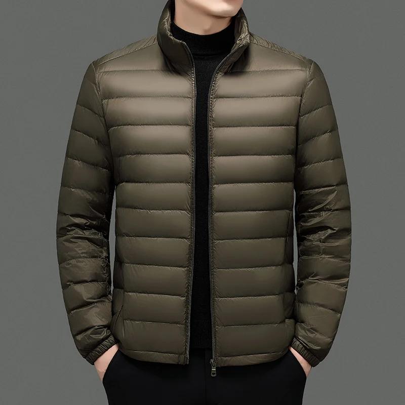 Autumn Winter Lightweight Down Jacket Men Stand Collar Smart Casual White Duck Down Coat Male Solid Warm Fashion Outwear Jackets