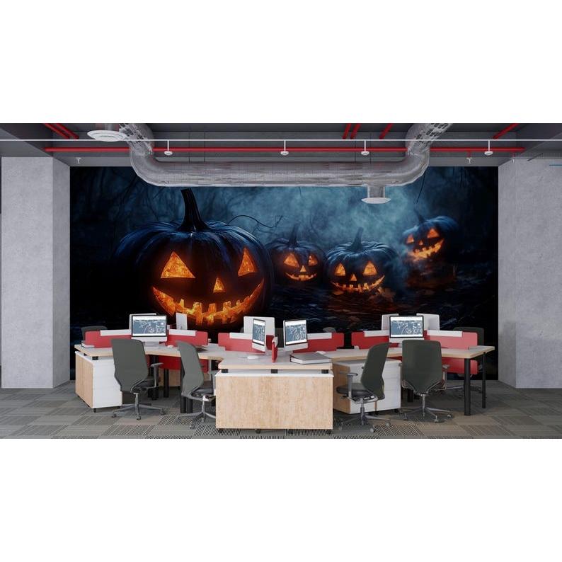 eerie pumpkin lantern path tapestry 75x100 чёрный
