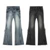 Womens Relaxed Fit Wide Leg Jeans With Raw Hem Detail Mid-Rise Flared Trousers Fall Winter