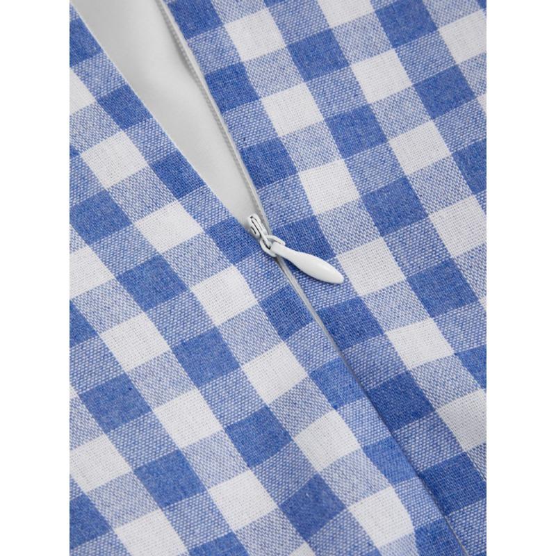 A Women's Fashionable and Elegant Checkered Striped Strappy Dress