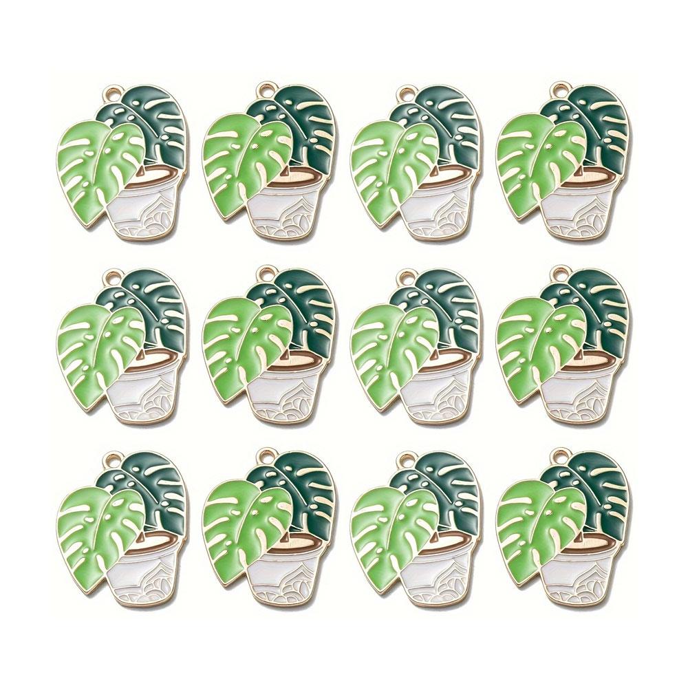 2/6/12pcs Leaf Glazed Alloy Pot Cultural Pendant Leaf Green Plant Pot Pendant DIY Jewelry Crafts Bracelet Necklace Decoration