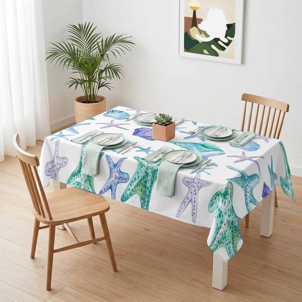 Blue Green Starfish Rectangle Table Cloth for Table Decor Picnic Waterproof Machine Washable Tablecloth for Table Holiday Party