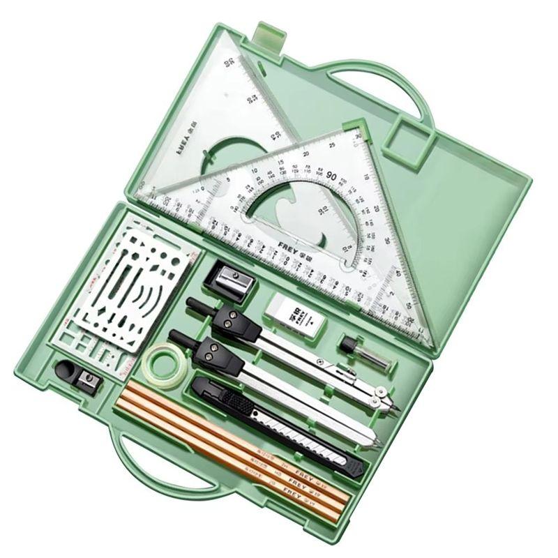 C-Convenient-Drafting Kit Professional Geometry Set Triangle Ruler Compass Protractor Set Green зелёный