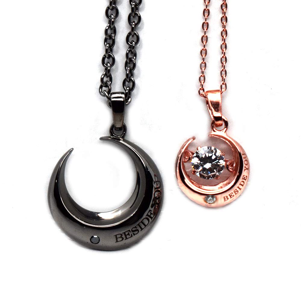 

to Dancing Stone Pair Necklace Overlapping Moon Necklace Pink Gold Black Diamond Pink [Cross Me] (Pair Gold)