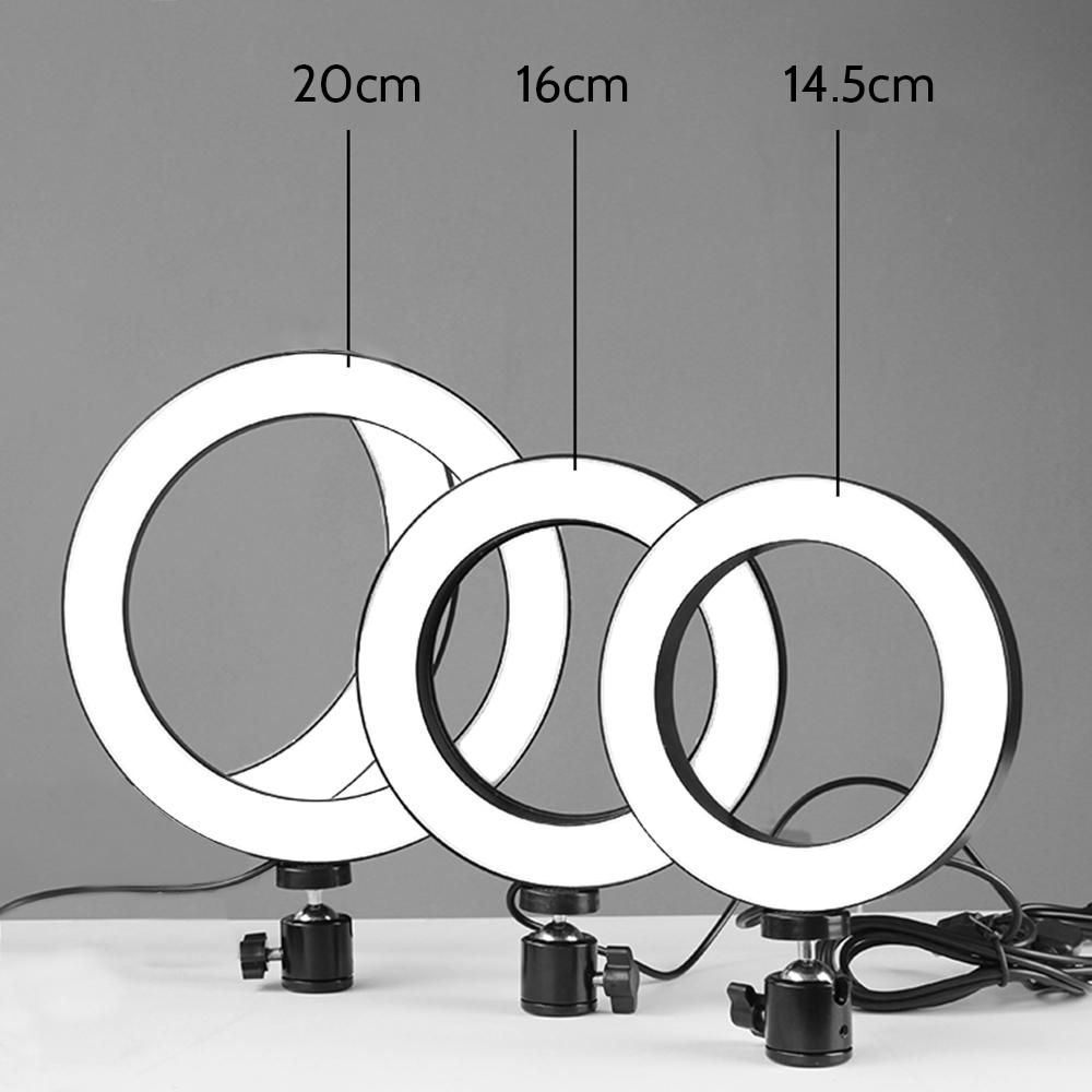DC5V 5W 64 LED světlo Kulatá lampa pro selfie kameru s teleskopickým stativem Průměr šířka 200MM Napájení přes USB 10