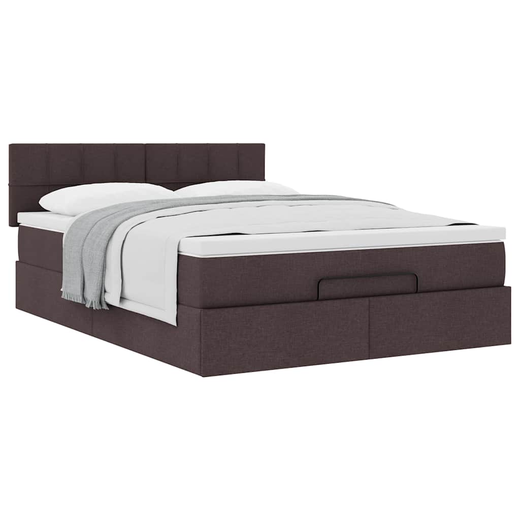 Ottoman Bed with Mattress Dark Brown 140x200 cm Fabric
