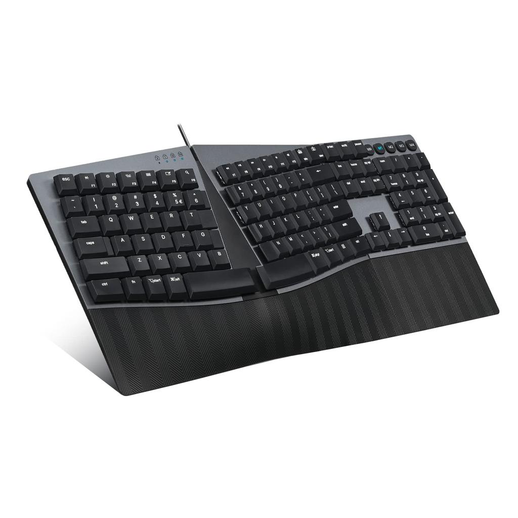 Perixx Px Ergo Mech Ergonomic Keyboard Mechanical Full Size Low Profile Wired Connection USB Compatible with OS X Black English Layout Windows/Mac