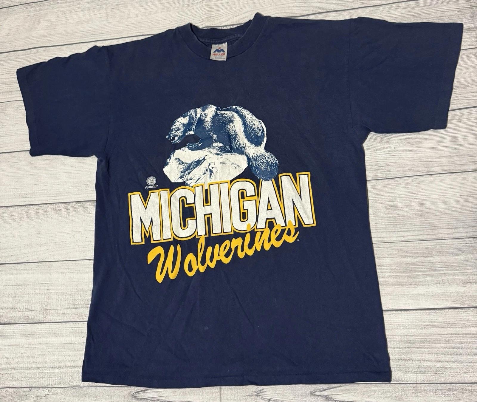

Vintage 80s Michigan Wolverines Football Graphic T Shirt Size XL Miller Tag HTF S