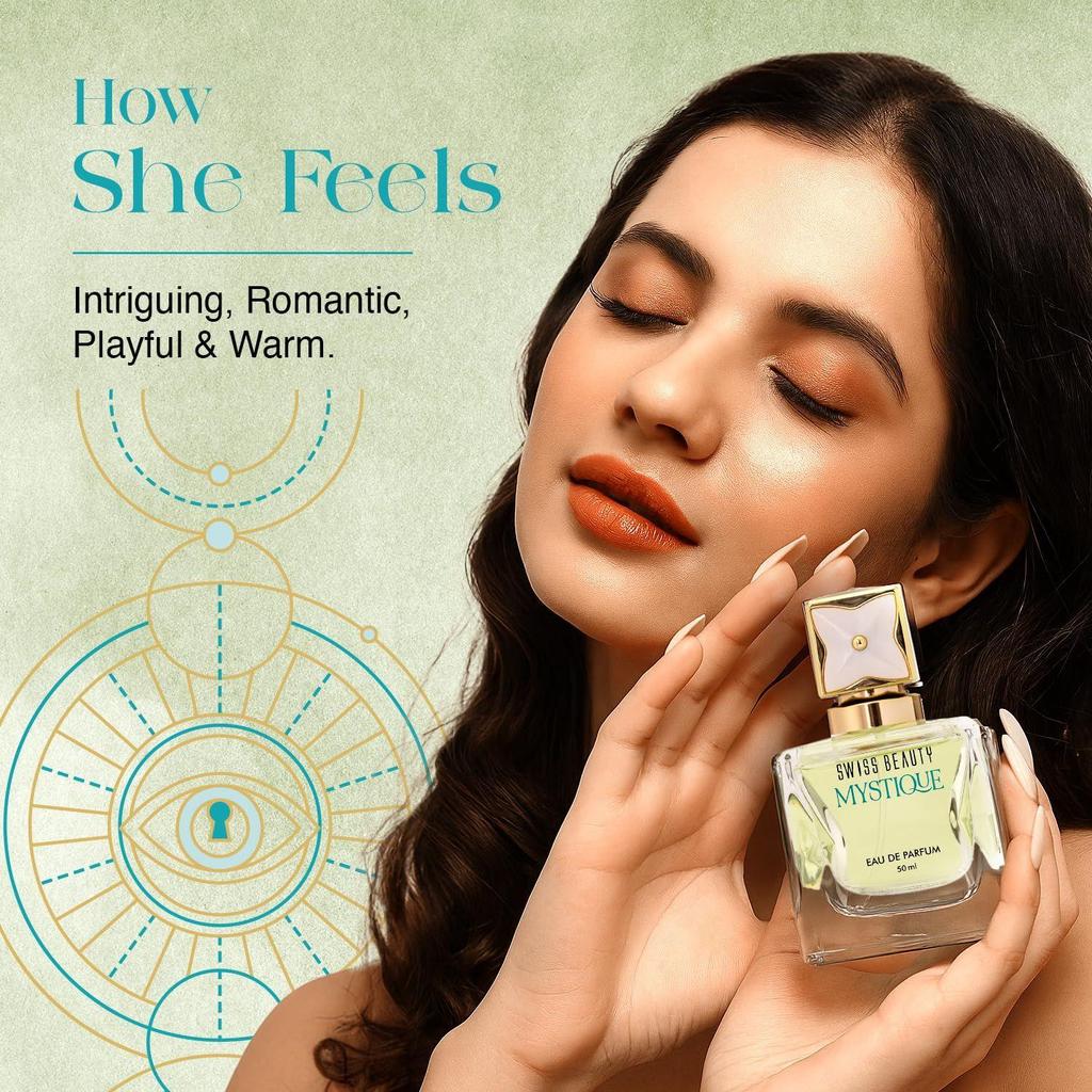 Swiss Beauty Mystique EDP | Long-Lasting | Everyday Wear | Top Note: Pink Pepper | Middle Notes: Rose & Raspberry Flowers | Base Note: Amber