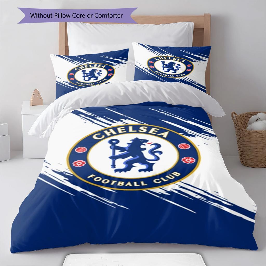 Soccer Chelsea F C Pattern Bedding Set Quilt Cover Pillowcase Home Decor Gift (1 * Duvet Cover + 2 * Pillowcase, Without Core)