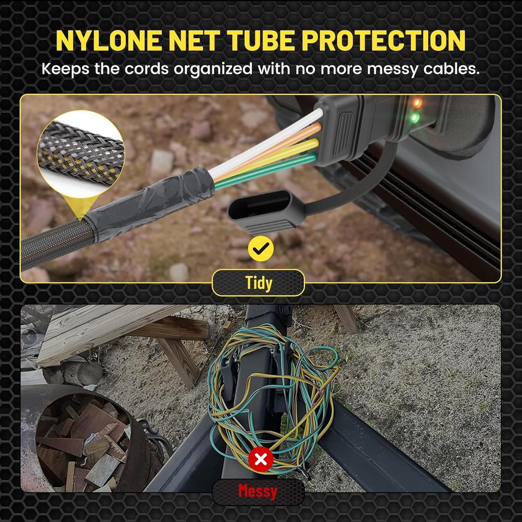Oyviny 16 AWG 4 Pin Flat Trailer Extension 12 Inch, Vehicle-Side And Trailer-Side 4 Way Connector With Rubber Dust Cover Pure Copper Wire Loom Tubing