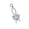 Lovely Heart Shaped Fluffy Keychain with Lace Pearls Detail Decorative Bowknot Bag Charm for Women Girls Gift