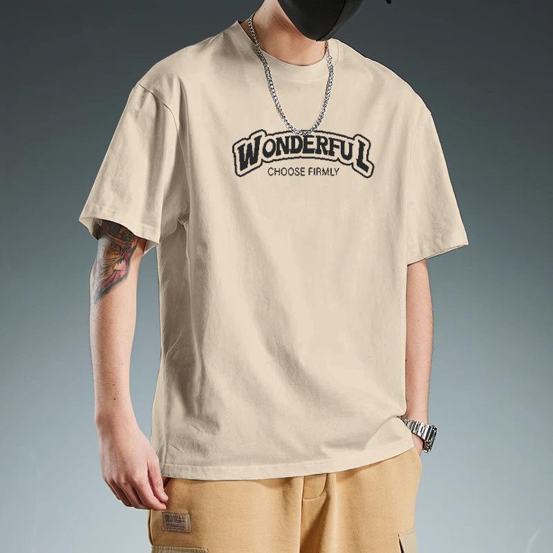 American Pure Cotton 200g Heavyweight T-shirt for Men European and American Trendy Brand Street Hip-hop Short Sleeved Oversized High Street