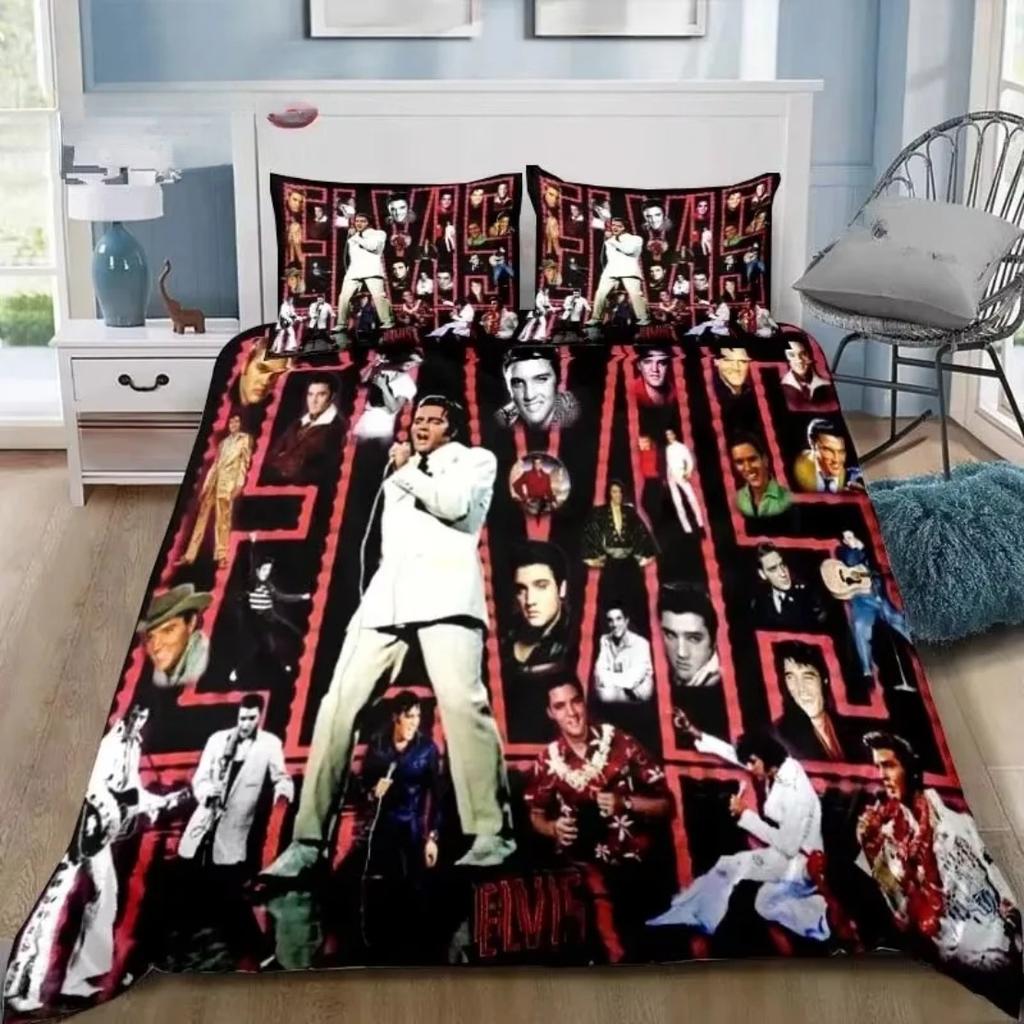 Copripiumino Federa C-Collection E-Elvis Set Biancheria da Letto Decorazione Camera da Letto Ragazzo Set 2/3 pezzi Singolo/Matrimoniale/Queen Taglia Grande