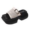One-pedal summer outer height-increasing slippers women's thick bottom high-end wear weaving 2025 new one-word beach sandals tide
