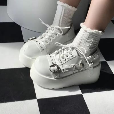 Plateau Nieten Kettenverzierung Damen Pumps Gothic Punk Wedges High Heels Mädchen Subkultur Y2k Schuhe Frau