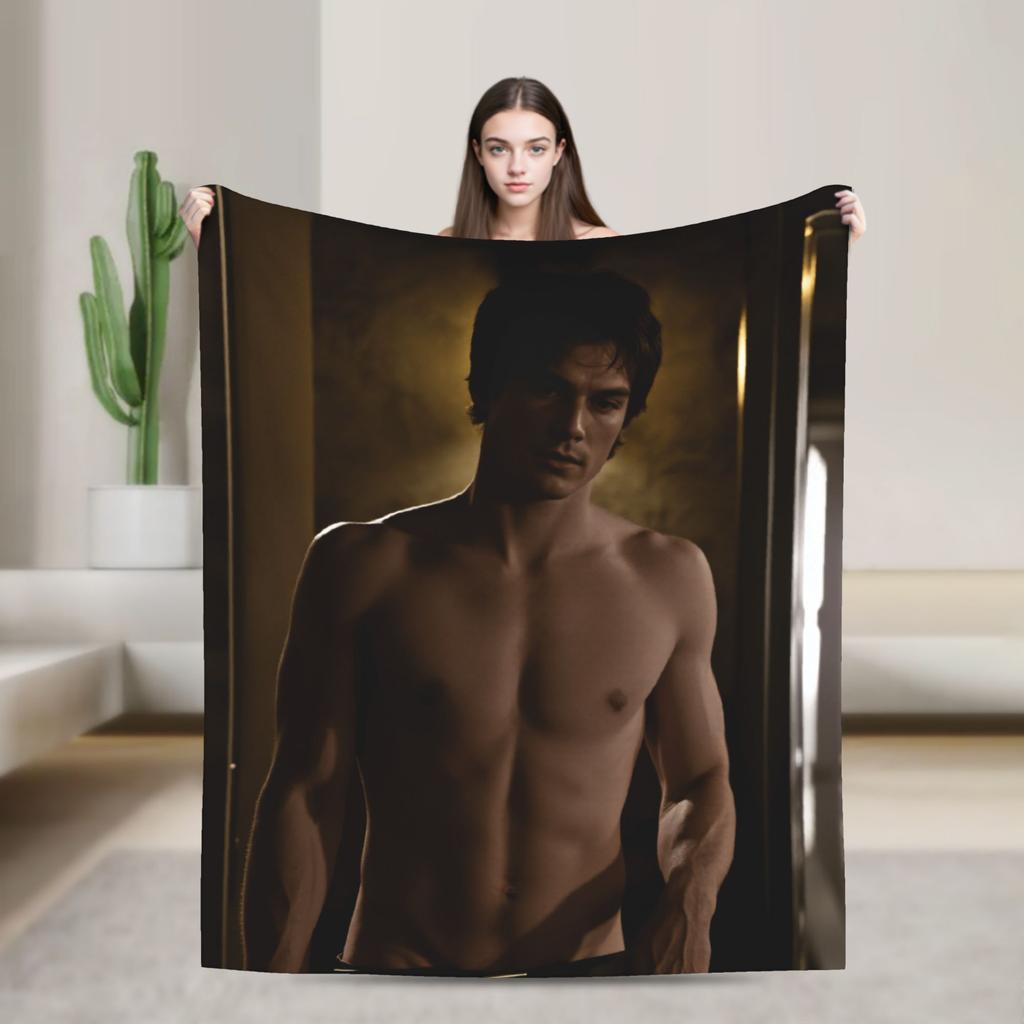 The Vampire Diaries Damon salvatore Blanket Super Warm Plush Bedding Throws For Home Decor Travel Office Flannel Bedspread Bed