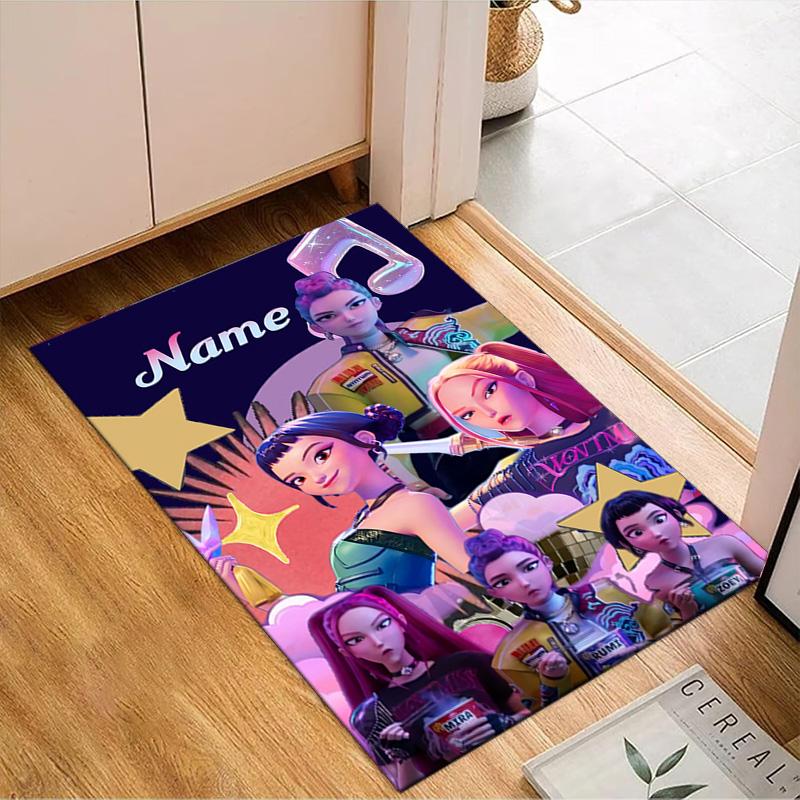 Custom Name Music Stars KPop Demon Rug for Living Room, Game Rooms, Office, Bedroom, Floor Mat Playful Design, fan gifts Christmas decor