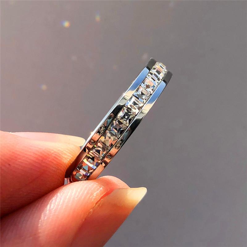 Boho Female Crystal CZ Stone Ring Vintage Stainless Steel Promise Yellow Gold Wedding Jewelry For Women