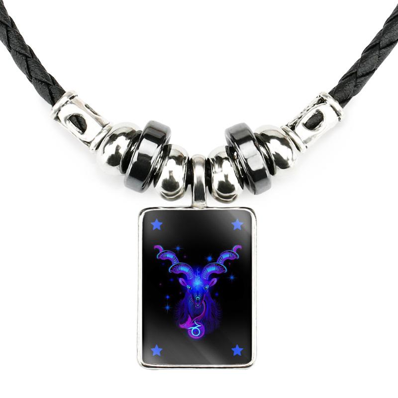 Sign Zodiac Personalized Necklace With Black Leather Rope And Pendant Alloy