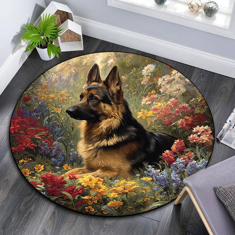 

Круглый ковер с изображением немецкой овчарки, Ковер для гостиной, спальни, дивана, игровой комнаты, Декор, Нескользящий коврик для пола 80cmx80cm