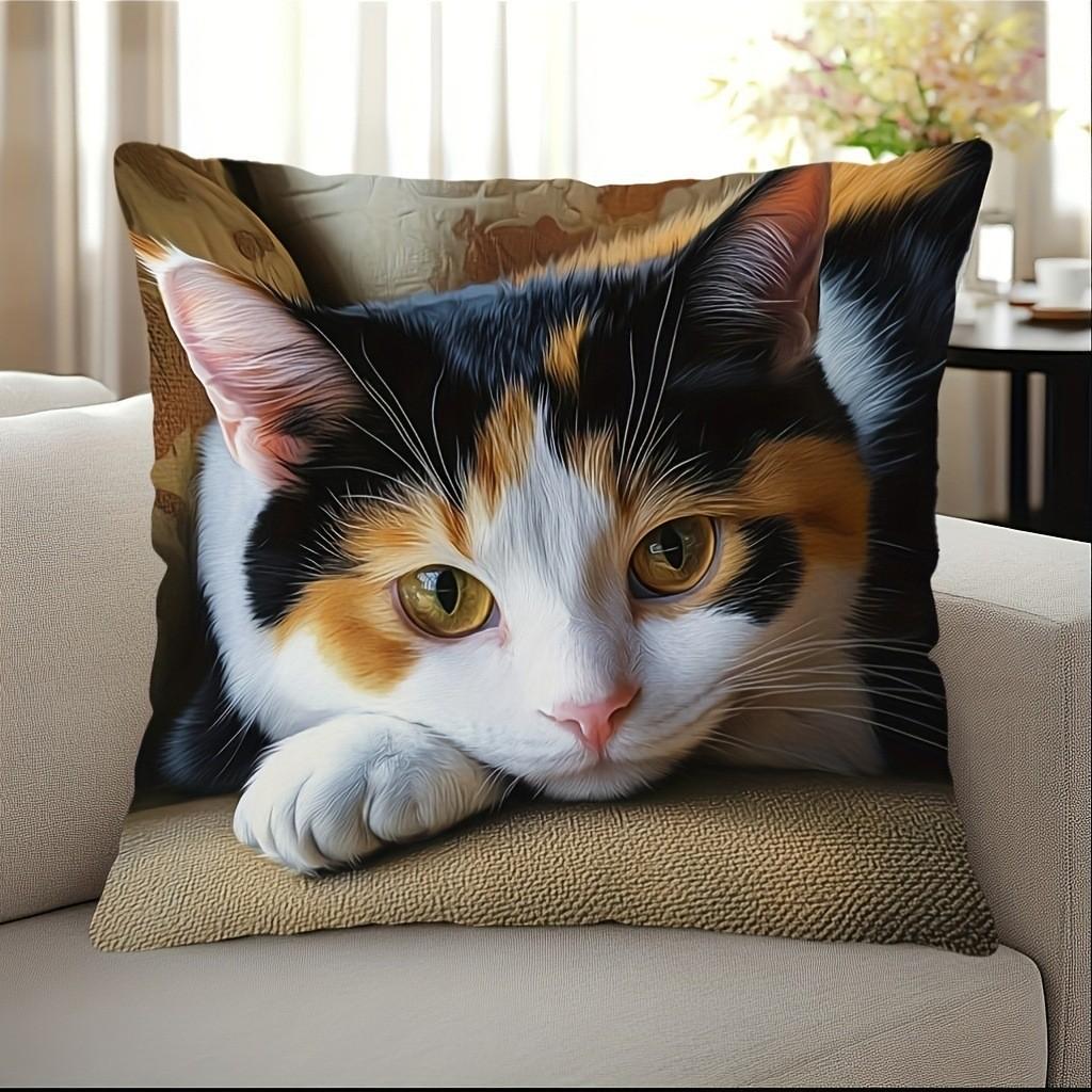 Vibrant Bohemian Style Short Plush Pillow Cover 45x45cm Charming Kitten Living Room Bedroom Decor (Pillow Insert Not Included)