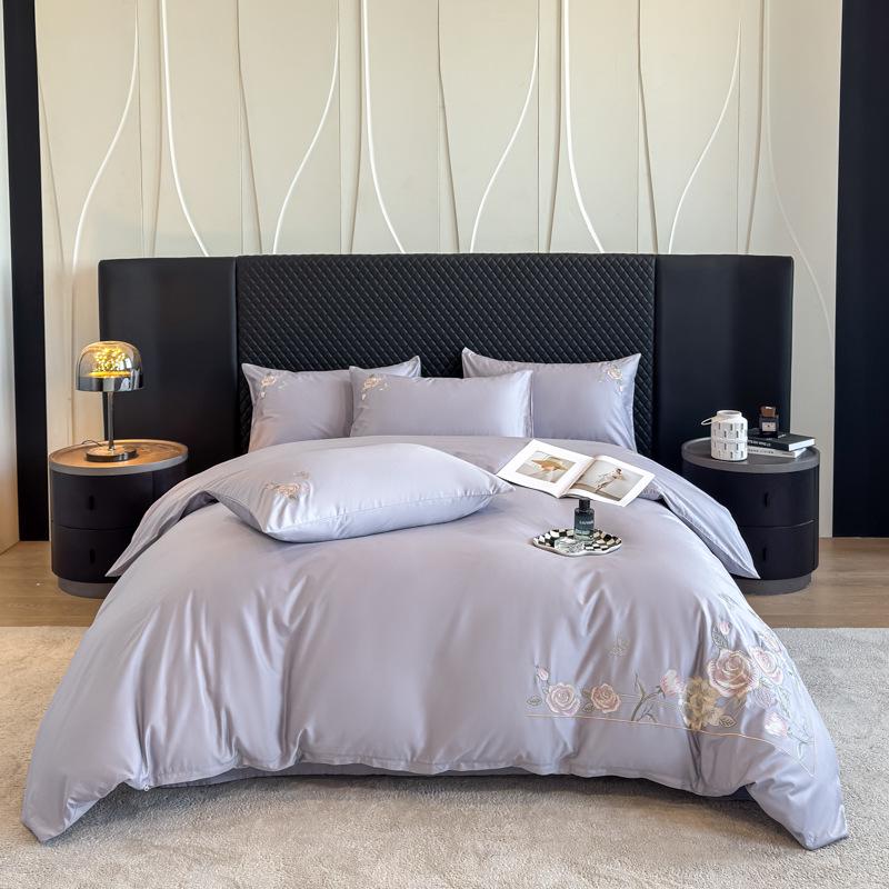 Luxurious Xinjiang Long-Staple Cotton Embroidery Bedding Set - Skin-Friendly Duvet Cover, Pure Cotton Fitted Sheets Flat 1.8 Set - Duvet 200x230