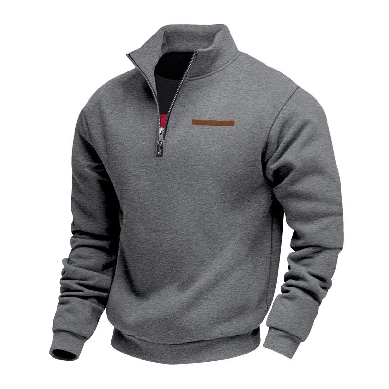 Lizhu Half-zip loose-fit stand-collar pullover plain-colour casual sweatshirt for men XL