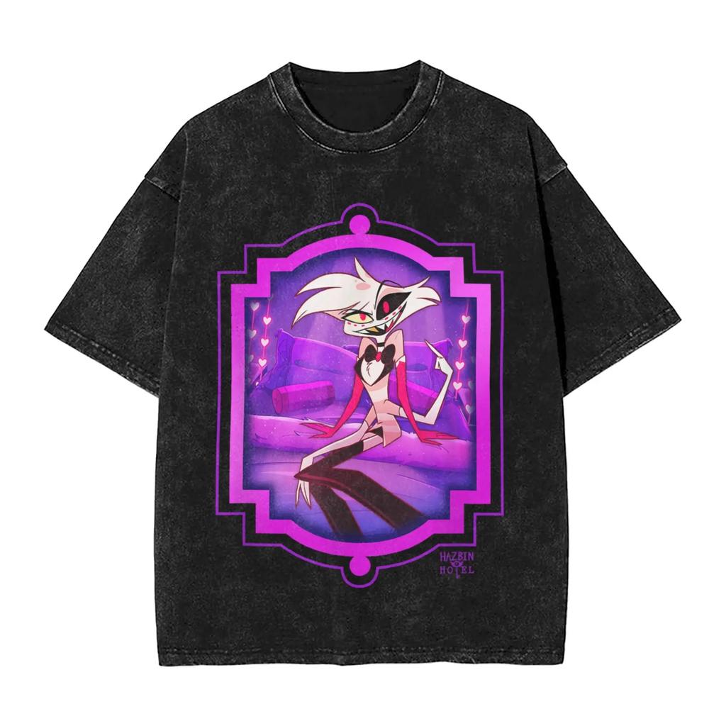 Hot Anime Hazbin Hotel Anime Lover Washed Tshirt Personality Clothes Oversized Unisex Couples Suitable for All Seasons Classic
