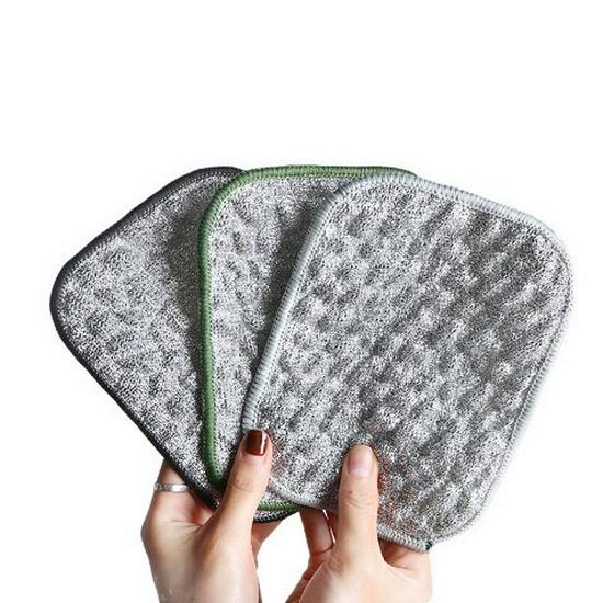 Double-Sided Silver Wire Dishwashing Scrubber Cloth - Oil-Free Steel Wool for Kitchen Cleaning