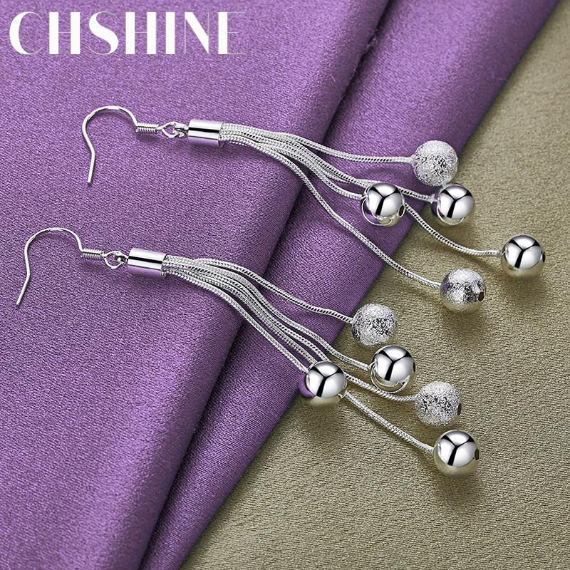 CHSHINE 925 Srebro Sterling Gładkie Matowe Kolczyki Kulkowe Z Chwostami Dla Kobiet Modna Biżuteria Charm