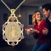 Two Tone Gold Rose Flower Virgin Mary Pendant Necklace Crystal Halo Religious Amulet Charm Women Faith Jewelry Gift