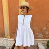 Ruched Sleeveless Mini Dress Women 2025 Cotton Hemp Blend Loose Fit Casual