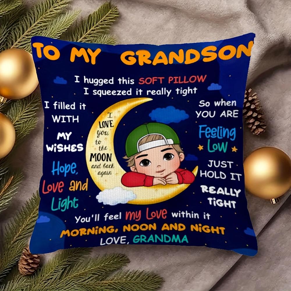 1Pc To My Grandson Moon Boy Heartfelt Message Throw Pillow Cover,Suitable For Bedroom,Living Room,Sentimental Gift From Grandma