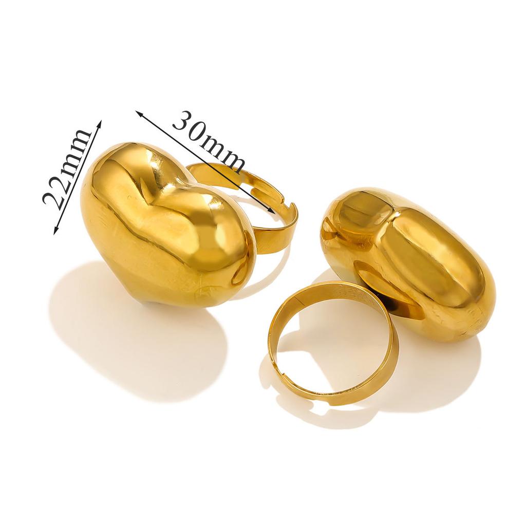  Stainless Steel Chunky Heart Golden Rings Women Charm Golden Rust Proof Daily Jewelry Bijoux Waterproof Gift