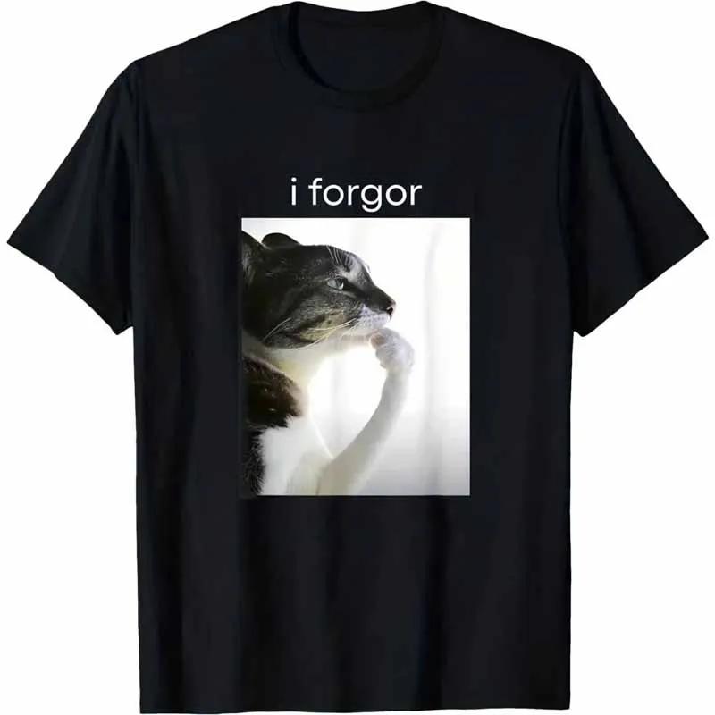 I Forgor Cat Graphic Print T-shirts Women's Clothing Summer Casual Fashion Funny Streetwear Tops Crew Neck Short Sleeve T-shirts