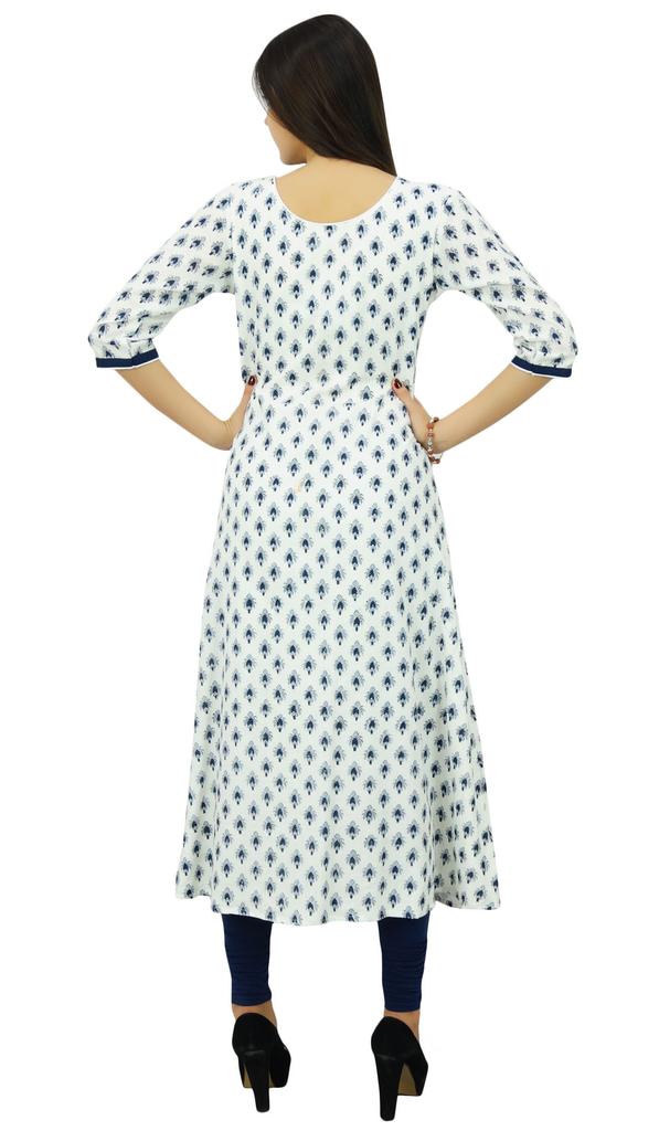 Bimba Womens White Angrakha Style Cotton Kurta Designer Indian Kurti Summer Party Day