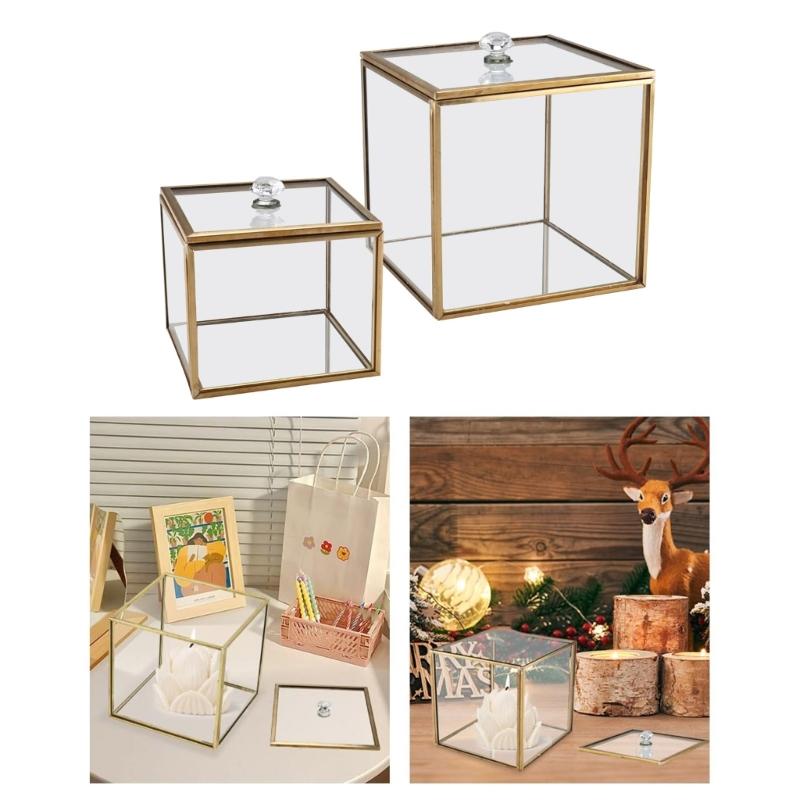 Elegant Glasbomullspinne Förvaringslåda Med Guldaccent Dammtät Transparent Organiserare För Badrum Och Heminredning