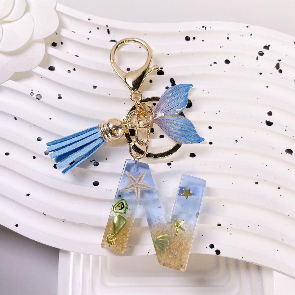 Blue Tassel Blue Ocean Letter Keychain 26 Letters 26 Letter Keychain  Handbag Decor