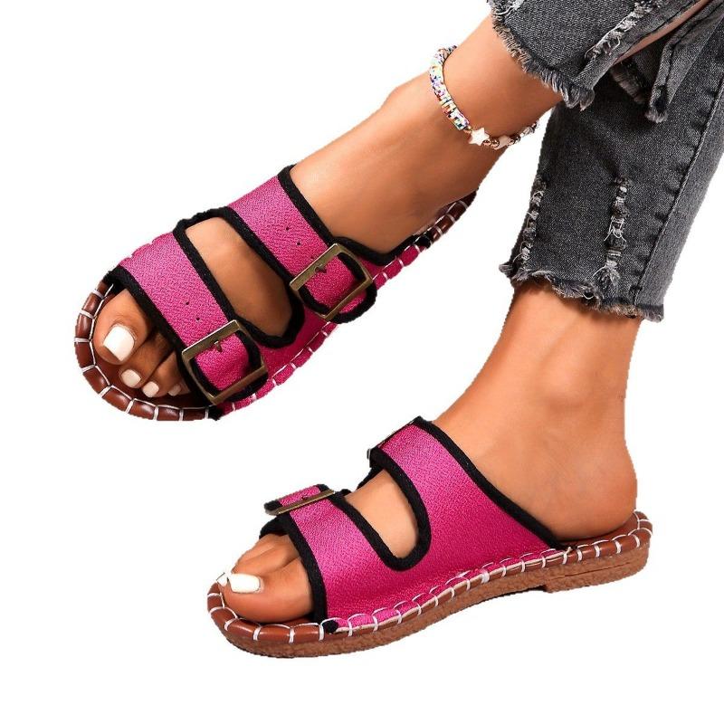 Summer New Outer Wear Soft Bottom Flat Bottom Sandals Large Size Fashion Double Breasted One Word Sandals Women