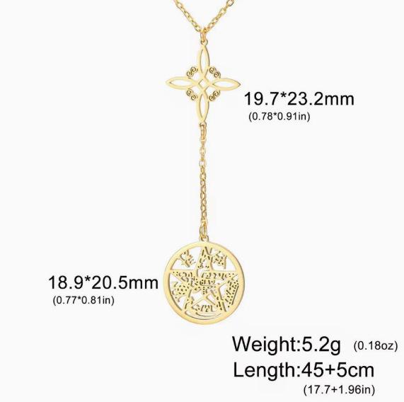 Stainless Steel Double Pendant Necklace with Witch Knot & Star