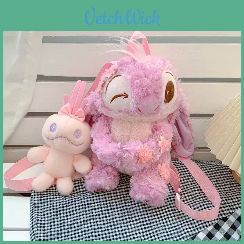 Disney Stitch Angel Plush Backpack With Storage For Kids And Teen Girls