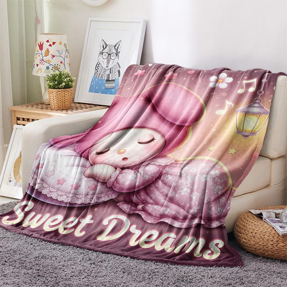1PC My Melody Print Flannel Blanket, High quality All Seasons, Home Decor, Warmth and Comfort, Perfect for Christmas Gifts