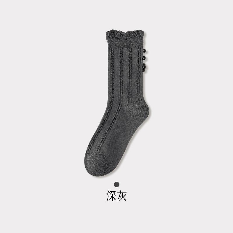 

Black Pearl Women S Socks Lace Vertical Pattern Cotton Breathable Sweat-Absorbing Medium Tube Socks Confinement Socks Stacking Socks Fashion Versatile One size fits all темно-серого