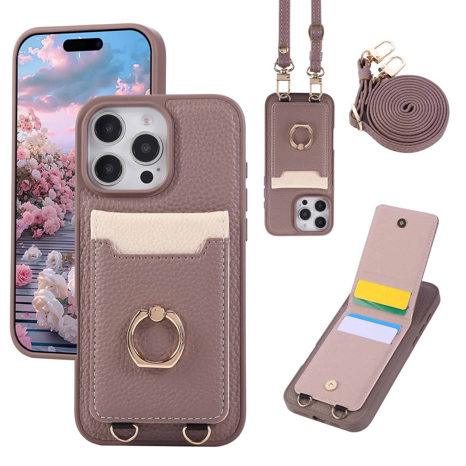 

Кошелек через плечо с держателем для карт Чехол для телефона для iPhone 15 16 Pro Max 14 13 12 11 16E Шнурок Ремешок на запястье Кожаная обложка For iPhone 16 темно-фиолетового